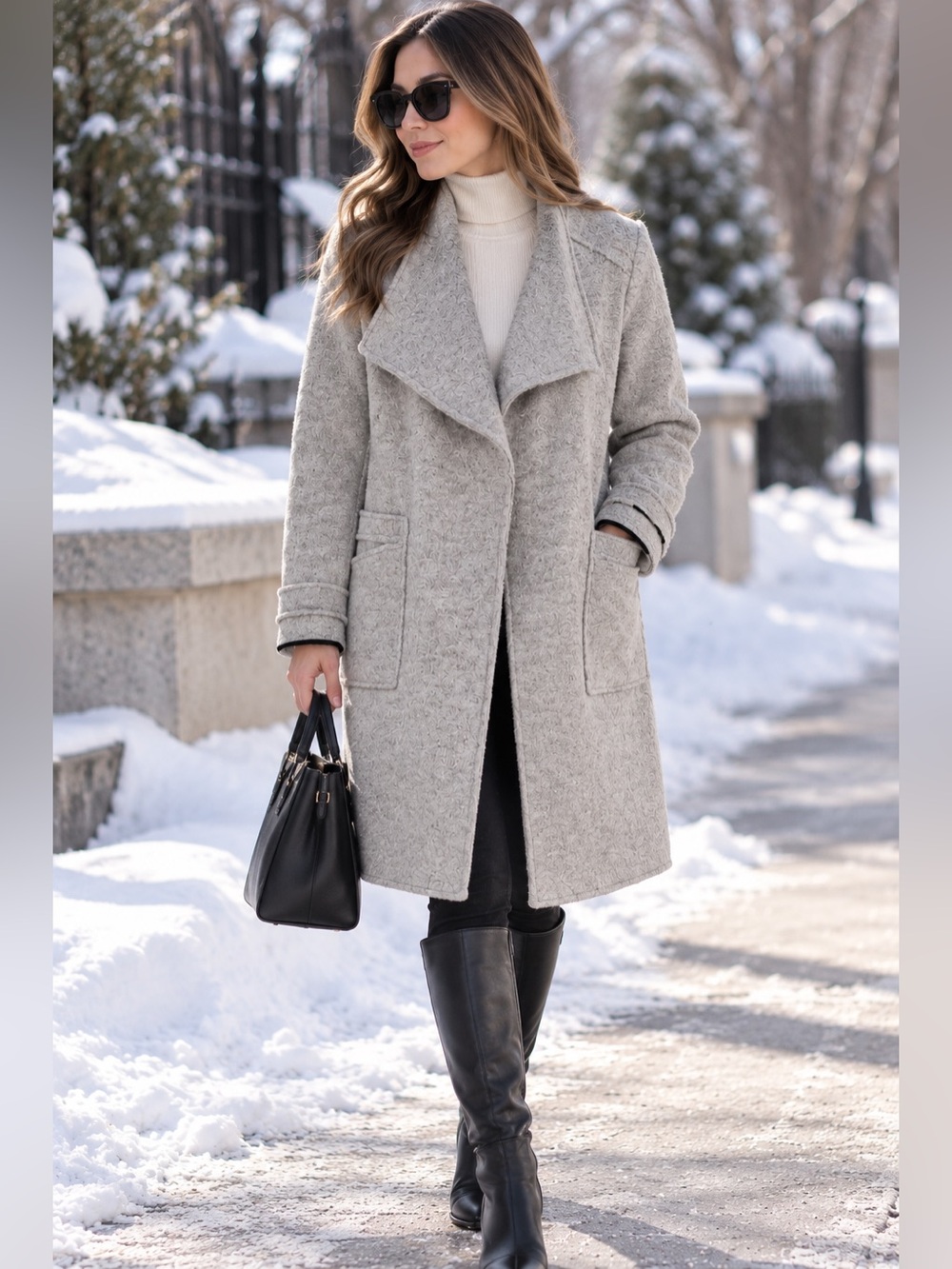 Zara Light Gray Wool-Blend Draped Trench Coat